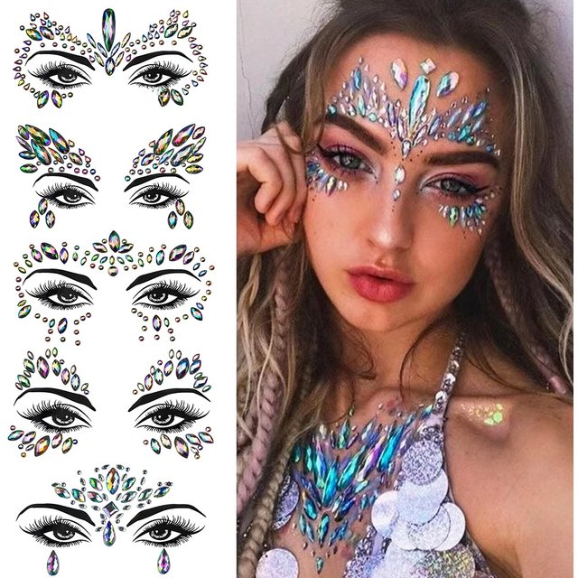 3D Rhinestone Bright Face Stickers For Festival Glitter Makeup Jewelry Sticker On Face Crystals Gems Jewels Diamonds Decoration