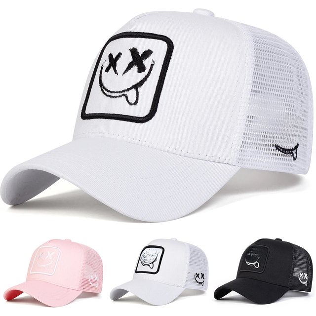 Unisex XX Smiling Face Embroidery Baseball Net Caps Spring and Summer Outdoor Adjustable Casual Hats Hip Hop Hat Sunscreen Hat