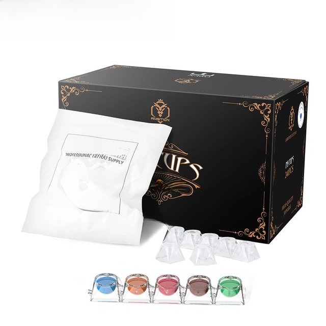 Ambition 240pcs Tattoo Ink Cups 1.2ML Disposable PC Plastic Pigment Clear Holder Container Caps Permanent Makeup Tattoo Supply