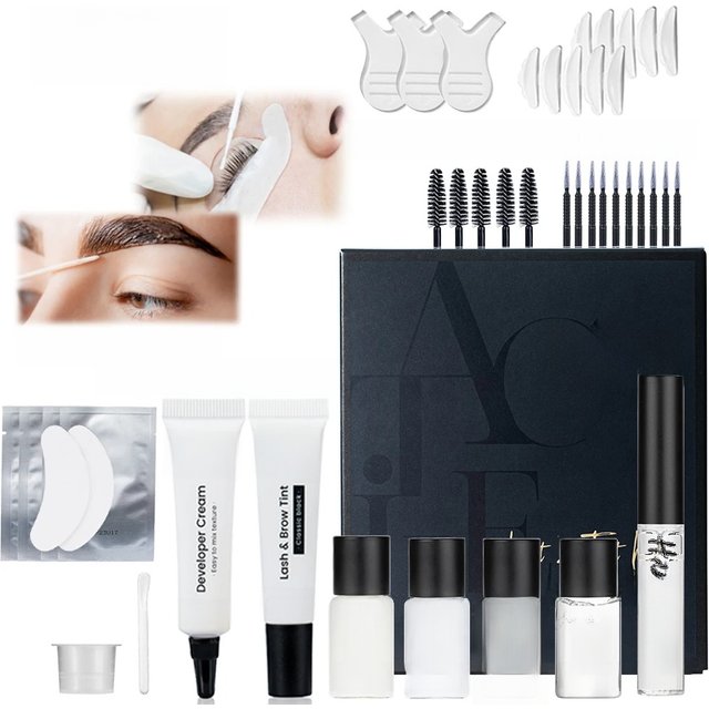 Gollee Lash and Brow Tinting Perm Kit Black Natural Eyelash Lifting Perm Treatment Makeup Tools 4-6 Weeks For Lash Curler Perm