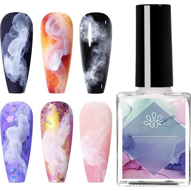 BORN PRETTY 15ml White Blossoming Gel UV LED Soak Off Nail Art Polish Spreading Effect Watercolor Marble Nail Polish Gel