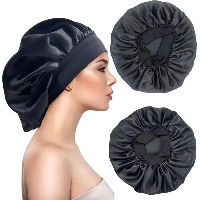 Women Satin Bonnet Hair Bonnet for Sleeping Hair Care Silk Bonnets Solid Wide-brimmed Sleeping Hat with Elastic Soft Band