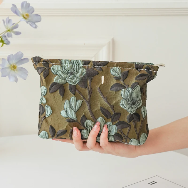 Dark green lotus large-capacity women's cosmetic bag portable cosmetics change storage bag travel toiletry bag commuter line bag