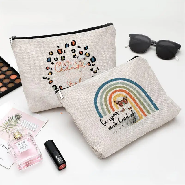 Camping Print Makeup Bag Waterproof Cotton Hemp Zipper Bag Cosmetic Jewelry Travel Washings Storage Bag
