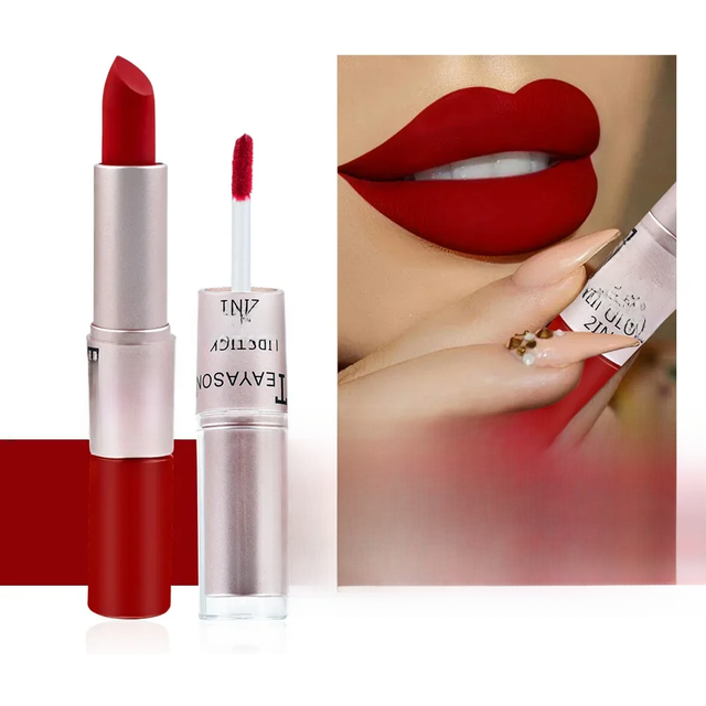 1PC Pink Lipstick Sexy Lip Gloss 2 in 1 Lip Tint Waterproof Long -Lasting Moisture Red Lip Matte Lipstick MakeUp for women