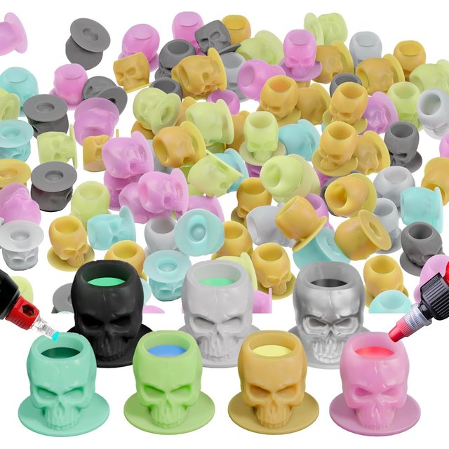 Silicone Skull Tattoo Ink Cup Multicolor Disposable Makeup Silicone Tattoo Pigment Cup Color Pigment Cup Tattoo Supplies
