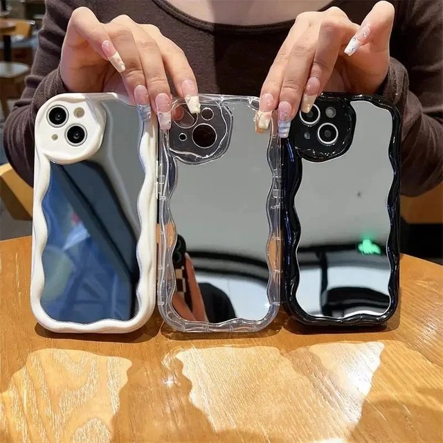 Case for Samsung Galaxy A56 A55 5G A15 A54 A16 A35 A14 A26 A36 S25 S24 Ultra S22 S21 Plus S23 FE Wavy Edge Make Up Mirror Cases