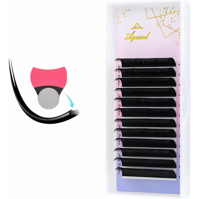 AGUUD 0.15 0.20 B C CC D DD Super Dark Black Ellipse Flat Lashes Extensions Double Split Tip Flat Eyelash Extension Makeup Cilia