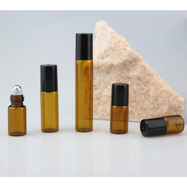 5pcs 1ml 2ml 3ml Amber Roll-on Bottles for Essential Oils Roll-on Perfume Bottle Stainless Steel Ball Container More Color