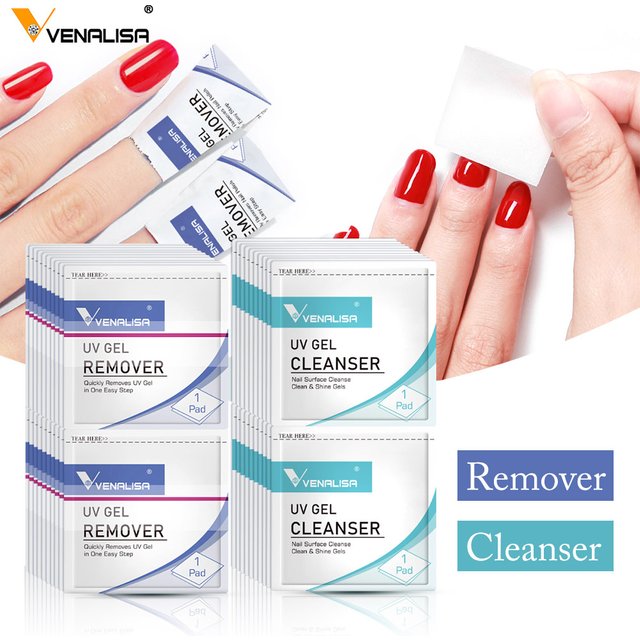 VENALISA 20Pcs Remover Wipes Pad for Nail Manicure Cleanser Nail Art UV Gel Remover Degreaser for Nails Gel Nail Polish