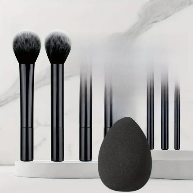 9pcs Multifunctional Black Makeup Brush Set With 1pc Beauty Egg,Soft Bristles for All Skin Types, Alcohol-Free Cosmetic Brushes