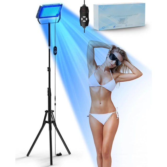 50W Tanning Lamp Tripod Solarium Lamp for UV Tanning Body Wavelength 460nm&480nm 48PCS Blue Light Lamp Solarium Tanning Skincare