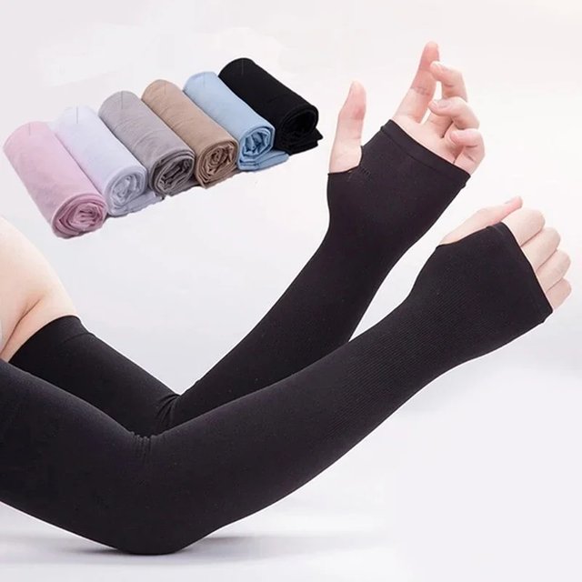 2Pairs Ice Silk Sleeve Thin Sunscreen Cuff Arm Sleeves Uv Sun Protect Anti-Slip Outdoor Riding Arm Cover Summer Men Women Gloves