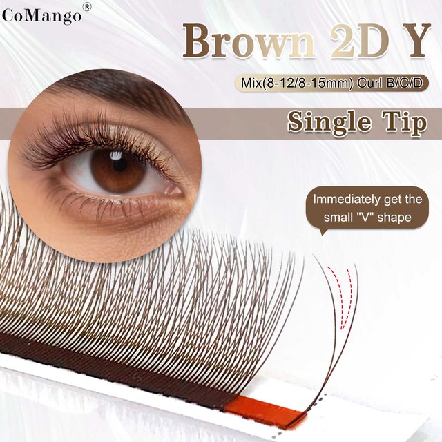 CoMango Braune 2D Y (1D YY) Wimpernverlängerung, schwarze Fuchswimpern, falsche Wimpern C/D/LC, vorgefertigte Fächer, weiches, leichtes, natürliches Wimpern-Make-up