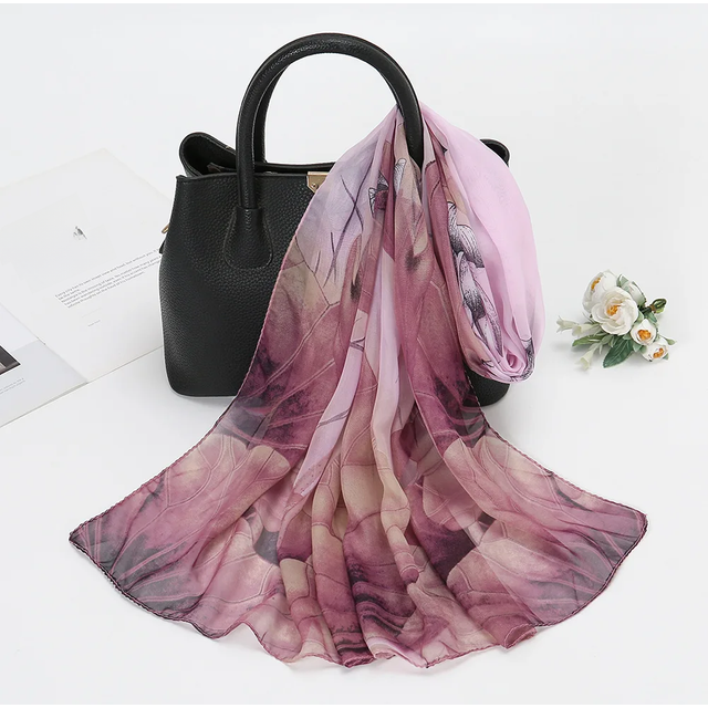 New Lotus Flower Printed Scarf for women Elegant Fashion Thin Chiffon Sunscreen Travel Holiday Beach Scarf Accessories Gift