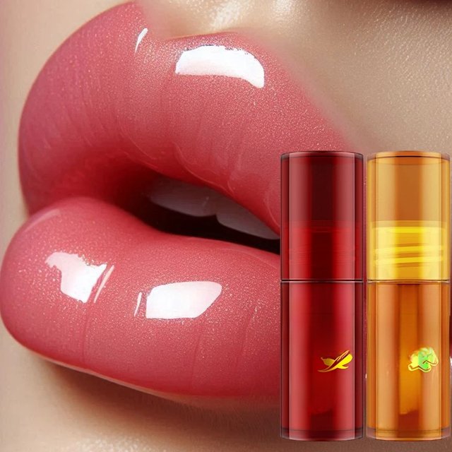 2PC Lip Plump Long Lasting Lip Oil Moisturizing Lip Gloss Serum Instant Volumising Essence Oil Repair Lip Fine Lines Increase El