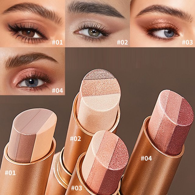 Three Color Diamond Two Piece Gradual Change Eye Shadow Stick, Lazy Eye Shadow Stick, Easy to Use for Daily Makeup, with Various