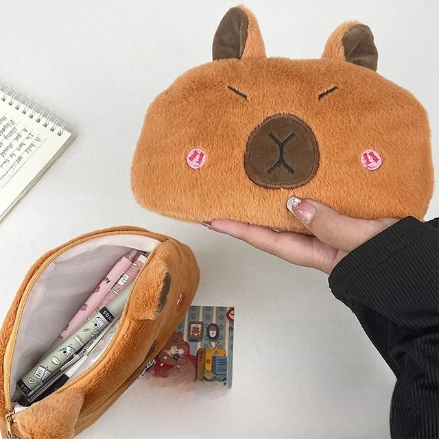 Cartoon Capibara Plush Pencil Case Capybara Large Capacity Pen Pouch Stationery Storage Bag Cosmetic Bag