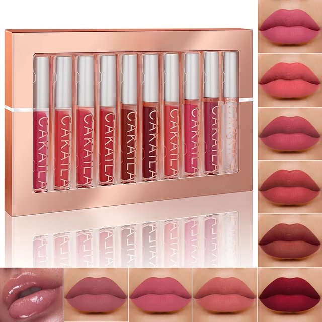 10 Pcs Matte Lipstick Lip Gloss Sets Long-Lasting Non-Fading Waterproof Non-stick Cup Exquisite Gift Everyday Holiday Universal