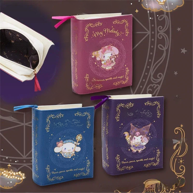 2025 Hellokitty MyMelody Kuromi Cartoon Cute Magic Maker Book Shape Cosmetic Bag Girl Storage Clutch for Birthday Gift