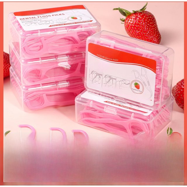 Strawberry Flavored Dental Floss Picks - Fresh Mouth High Aesthetic Pink Disposable Oral Care 600/300/200/100/50 Pcs Boxed