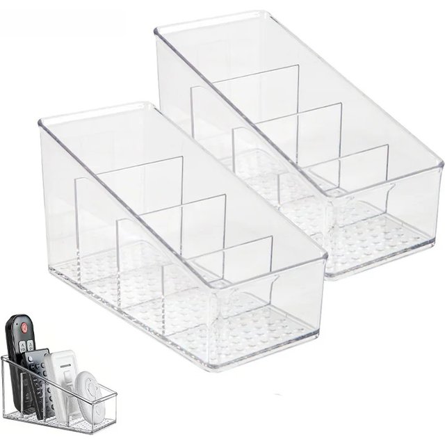 2PCS Remote Control Phone Holder 4Grids Desktop Bathroom Organizer Cosmetics Brush Storage Box Drawing Brushes Organize Bin