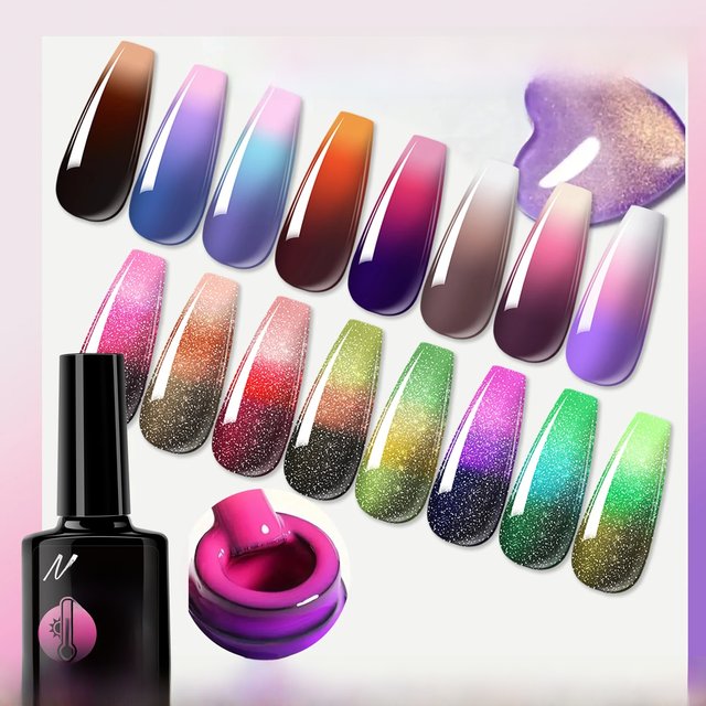 Misscheering 7.5ml Color-Changing Aurora Thermal Nail Polish Ultra-Thin 3 Layers Of Warm Shiny Color-Changing Uv/Led Gel Varnish