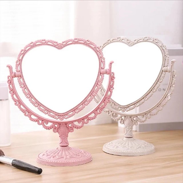 Desktop Makeup Mirror Heart Shape Makeup Vanity Portable Double-side Vanity Mirror Hand Mirror Cosmetic Compact Mirror for women