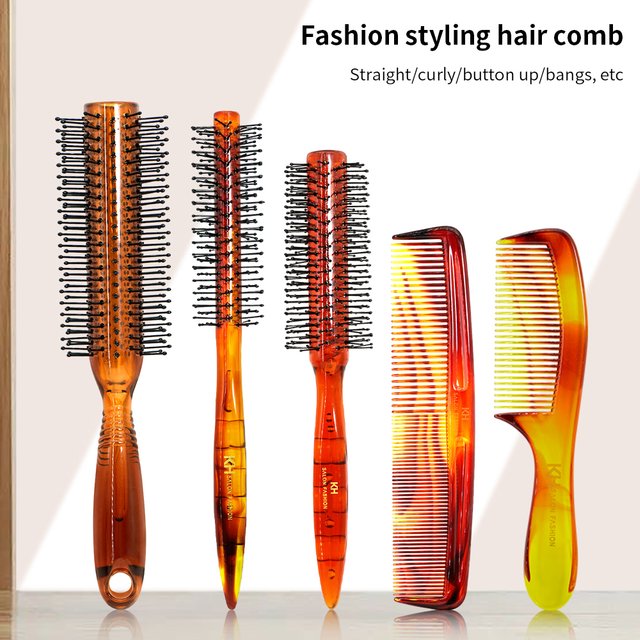 Plastic Handle Soft Bristles Round Brush Anti-Static Comb Massager Hairbrush Dressing Professional Salon Barber Comb Stying Tool