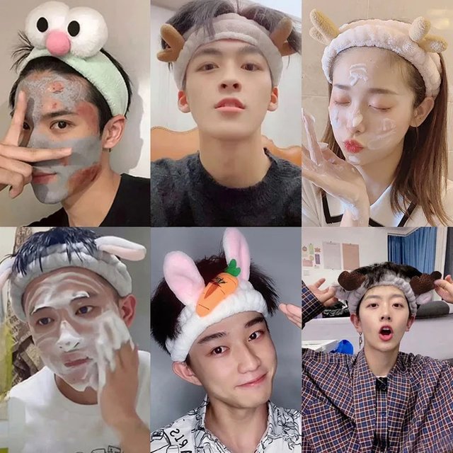 Cute face wash headband with plush headband, widened anti slip face wash, makeup application, moisture-proof hair, sports face w
