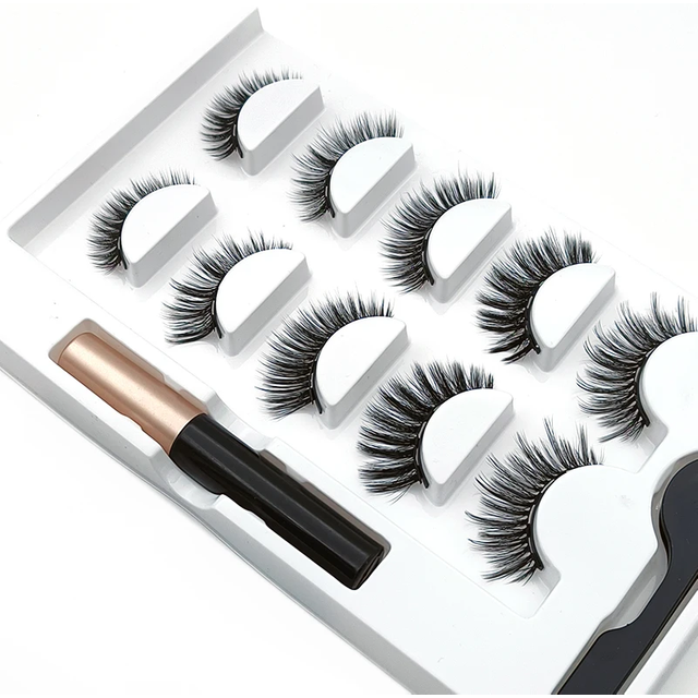 5 Pairs Magnetic Eyelashes Liquid Eyeliner False Eyelashes Set