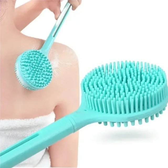 Silicone Long Handle Bath Brush Double-Sided Shower Exfoliating Brush Body Scrub Back Massage Brushes Bathroom Accessories