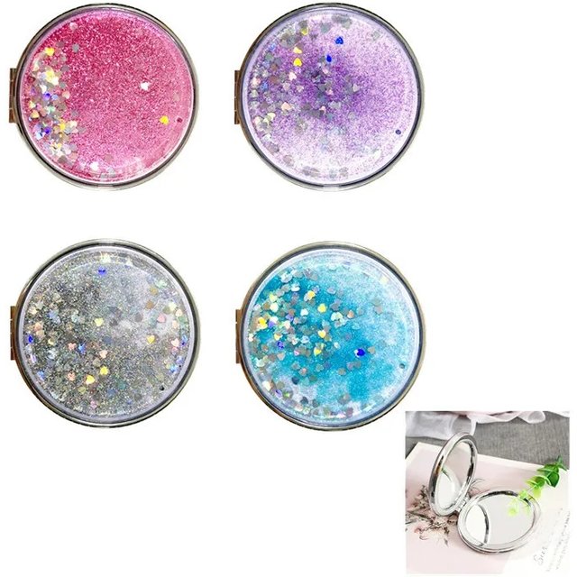 Mirror Round Quicksand Makeup Mirror Reversible Magnifying Mirror Foldable ABS Material Mini Portable Small Round Mirror