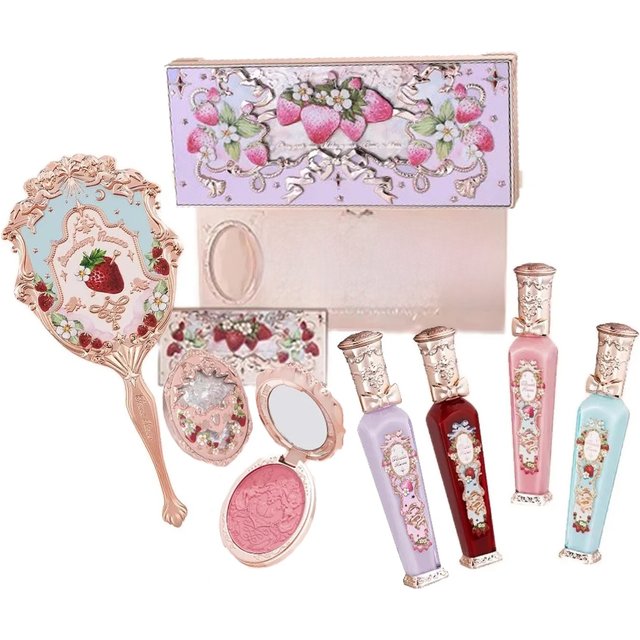 Flower Knows Strawberry Rococo Series Makeup Set Glitter Matte Eyeshadow Palette Blusher Power Velvet Lipstick Kit Perfume Set