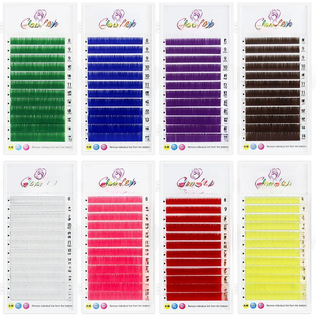 GLAMLASH Color Lash Purple Blue Brown Green Red White Pink Yellow Eyelash Extensions Individual False Colored Mink Lashes Makeup