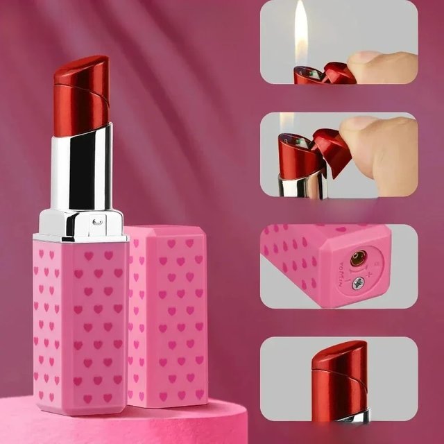 New Windproof Cute Lipstick Inflatable Lighter Portable Mini Butane Lighter Cigarette Accessories Women's Fashion Gift(No Gas)