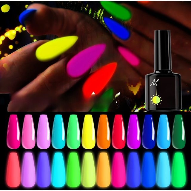 12 Colors Neon Fluorescent Glow in the Dark Gel Nail Polish Removable Glow in the Dark Neon UV/LED Gel Varnish for Nail Salon