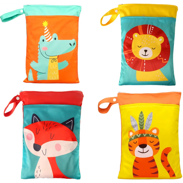 BIAI 25*35cm Wet Storage Bag Washable Diaper Nappy Bag Waterproof Beach Bag Double Pocket with Zippers Travel Makeup Storage Bag