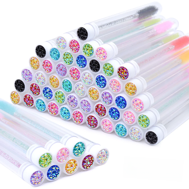50Pcs Eyelash Brush Tubes With Crystal Lash Mascara Wands Eyebrow Comb Spoolies Container Lash Brush Applicators Makeup Tools