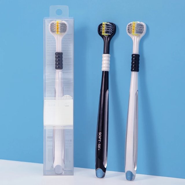 High quality U-shaped three-sided spiral silk soft bristle toothbrush classic black and white two colors