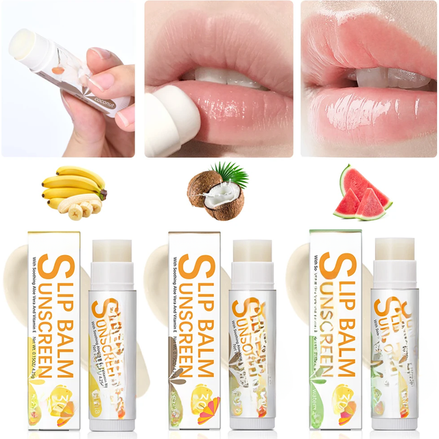 1 Piece Sunscreen Lip Balm SPF 30 UVA Protection Lips Moisturizer Watermelon Coconut Banana Flavor Colorless Lipstick Sun Care