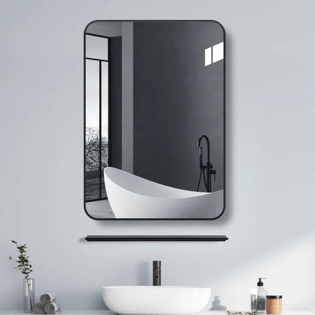 No Punching, Wall-attached Bathroom Mirror, Mirror with Rack, Wall-attached Self-adhesive Makeup Mirror Vanity Mirror Shower