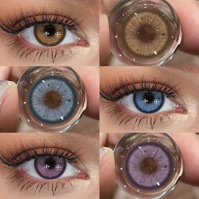 UYAAI 1Pair Fashion Colored Contacts Lenses Makeup Fruit Juice Series Green Contacts Blue Eyes Yearly Comfort Health Free Case