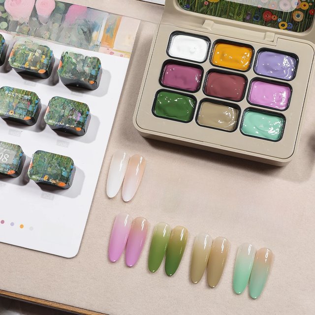 9-colors Spring Wildflowers Patting Glue Smudges Canned High Saturation Popular Semi-solid Nail Polish Glue Nail Salon DIY