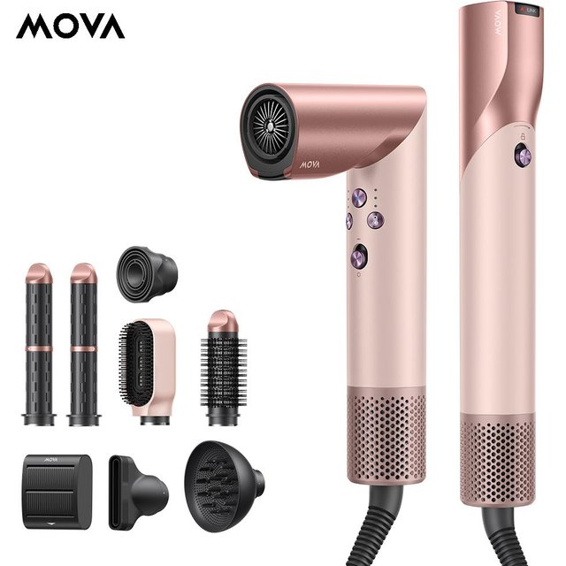 MOVA Master 10 Multi-Styler 7-in-1 - Smart Hair Cleaner & Styler for Curling Straightening Volumizing Quick Dry Hair Care CompletePink Silver