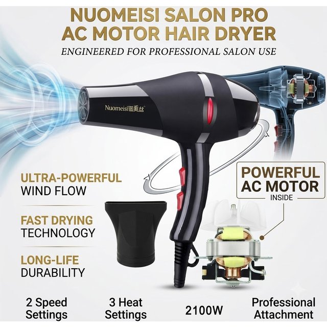 Powerful Professional Salon Hair Dryer and Blow Dryer Electric Hairdryer Hot/Cold Wind With Air Collecting Nozzle