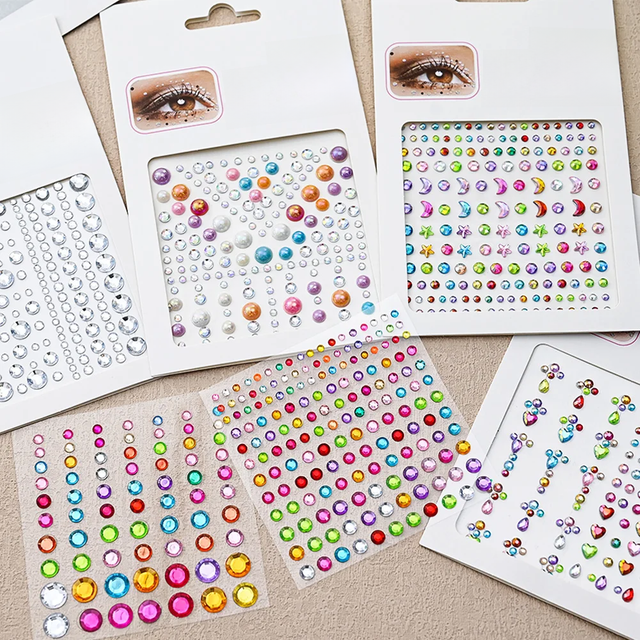 1Sheet Disposable Tattoo Stickers Face Jewelry Color Crystal Diamond Eyes Face Body Waterproof Makeup Decor Rhinestone for Grils