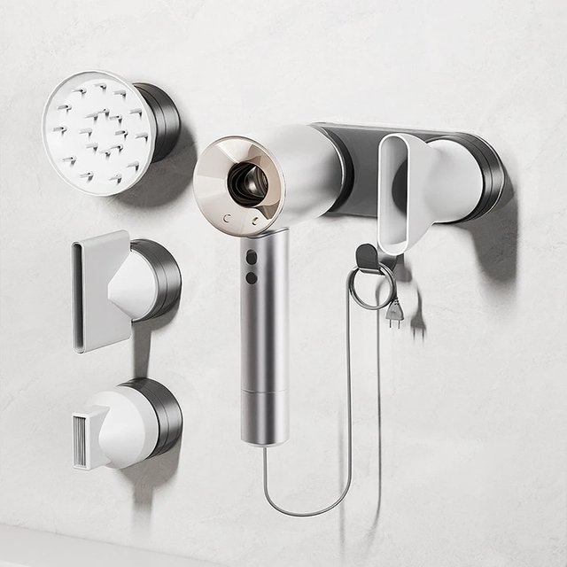 High-Speed Hair Dryer Wall Mount Holder, Suction Cup Magnetic Stand, No Drill Hollow Blow Dryer Organizer Waterproof Non-Slip