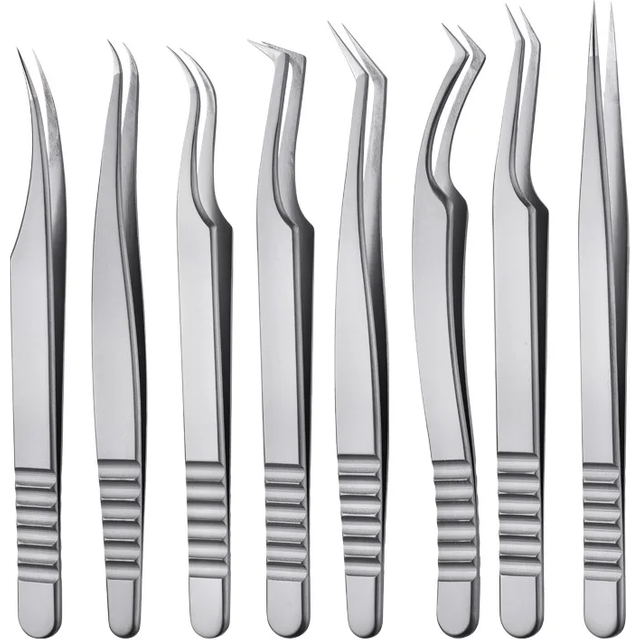1Pcs Stainless Steel Lash Tweezers Professional Eyelash Extensions Tweezer Makeup Tools Silver Sticker Eyelash Volume Tweezers