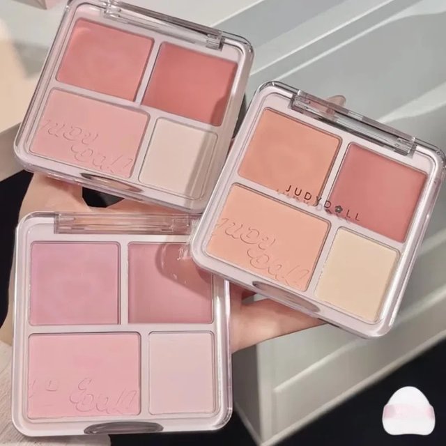 Judydoll 4 Color Powder Blush Cream Clay Highlight Palette Matte Expanding Color Highlight Brightening Face Makeup